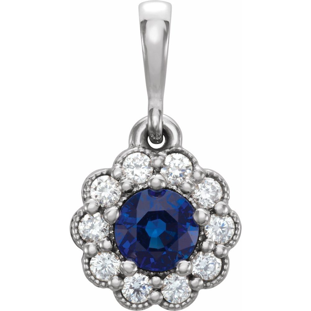 14k White Gold Natural Blue Sapphire & 1/8 CTW Natural Diamond Pendant