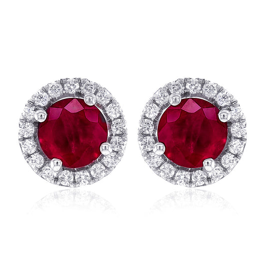 14K White Gold 1.27ct TGW Red Ruby and Diamond One-of-a-Kind Earrings