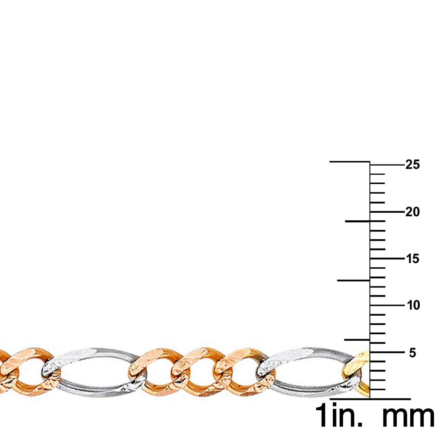 14k Tri-tone Gold 5.5mm Wide Regular Concave 3+1 Figaro Unisex Chain Necklace