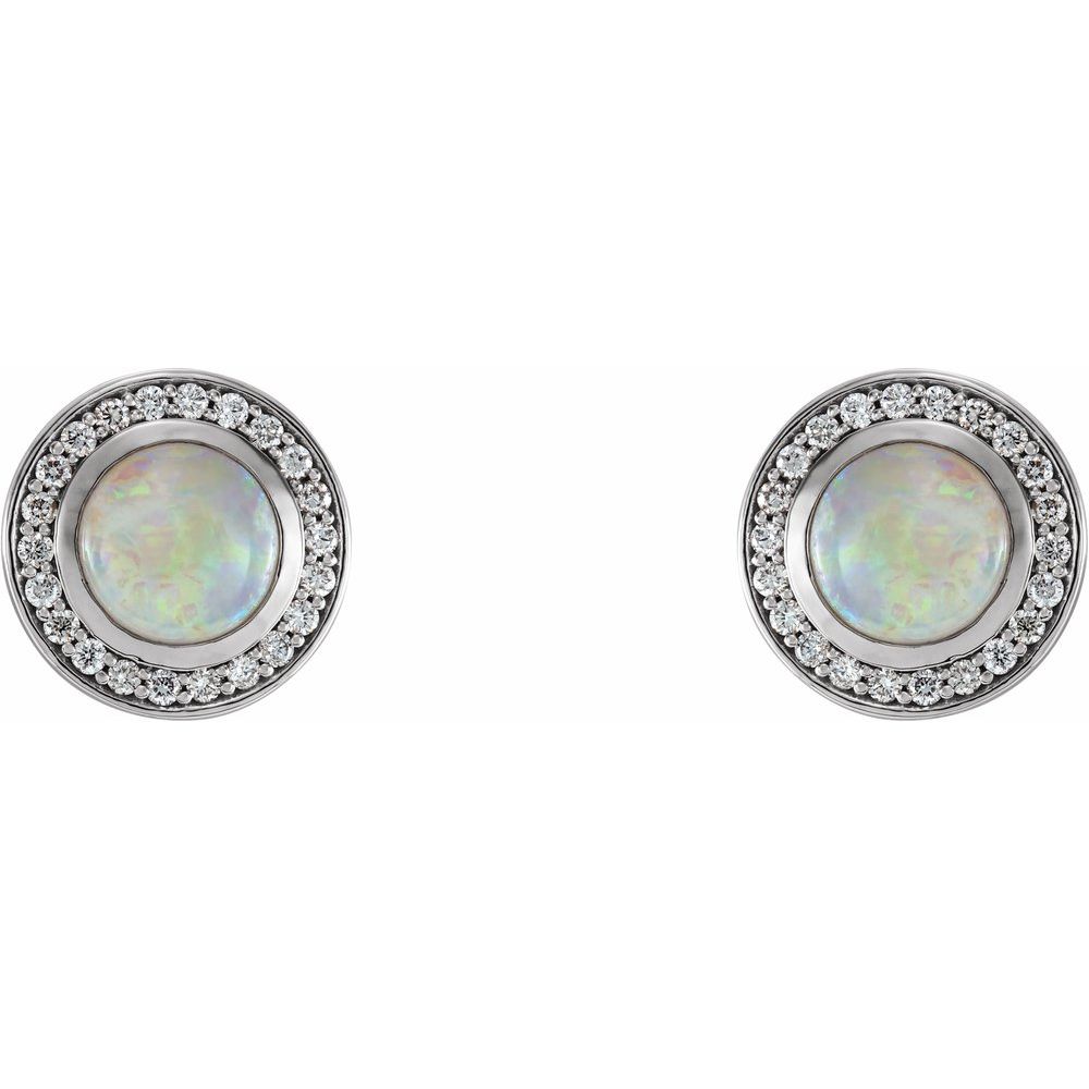 14k White Gold 5 mm Natural White Opal & 1/6 CTW Natural Diamond Halo-Style Earrings