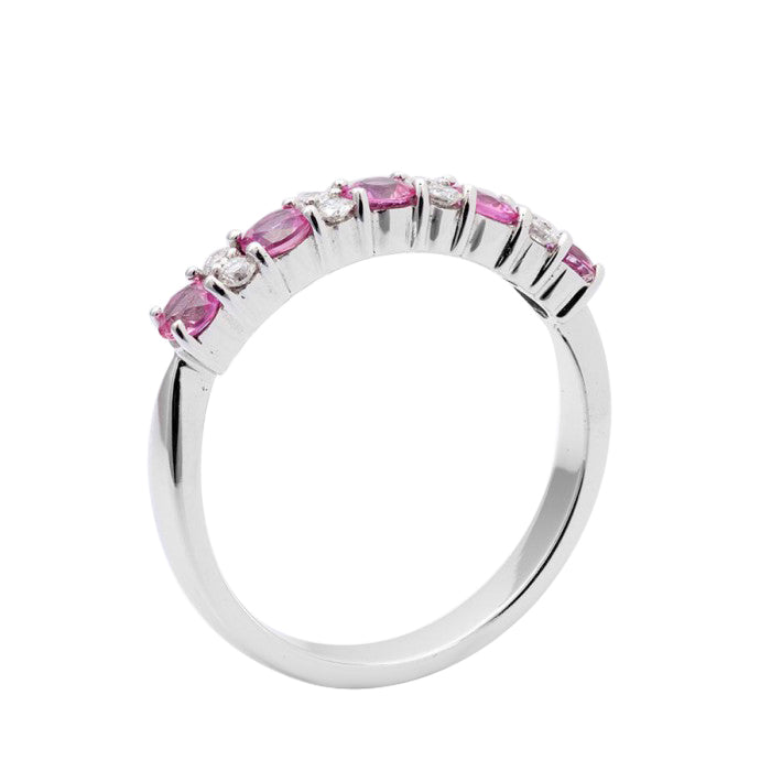 14k White Gold 0.90ct TGW Pink Sapphires and White Diamond Wedding Band