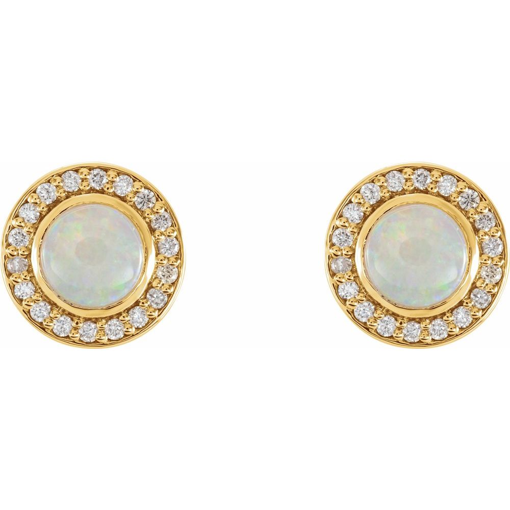 14k Yellow Gold 5 mm Natural White Opal & 1/6 CTW Natural Diamond Halo-Style Earrings