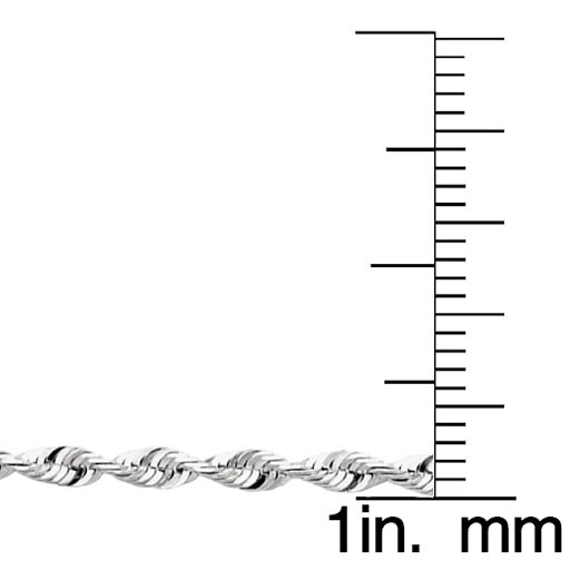 14k White Gold 2.5mm Light Diamond-cut Solid Rope Unisex Chain Necklace