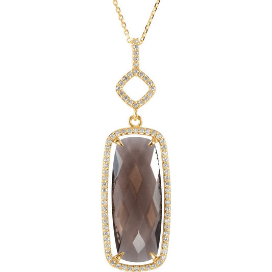 14k Yellow Gold Natural Smoky Quartz & 3/8 CTW Diamond Halo-Style 18" Necklace