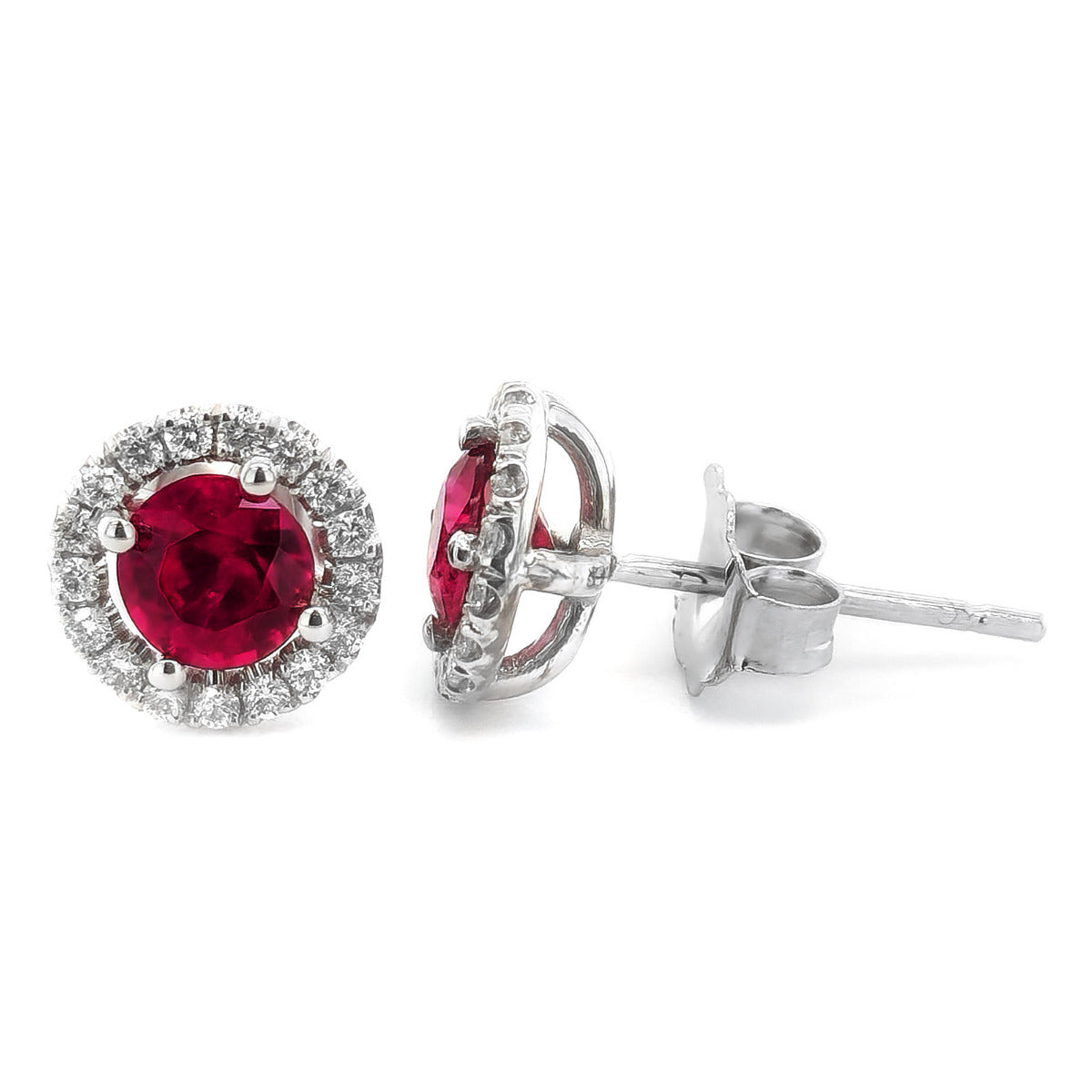 14K White Gold 1.2ct TGW Red Ruby and Diamond One-of-a-Kind Earrings