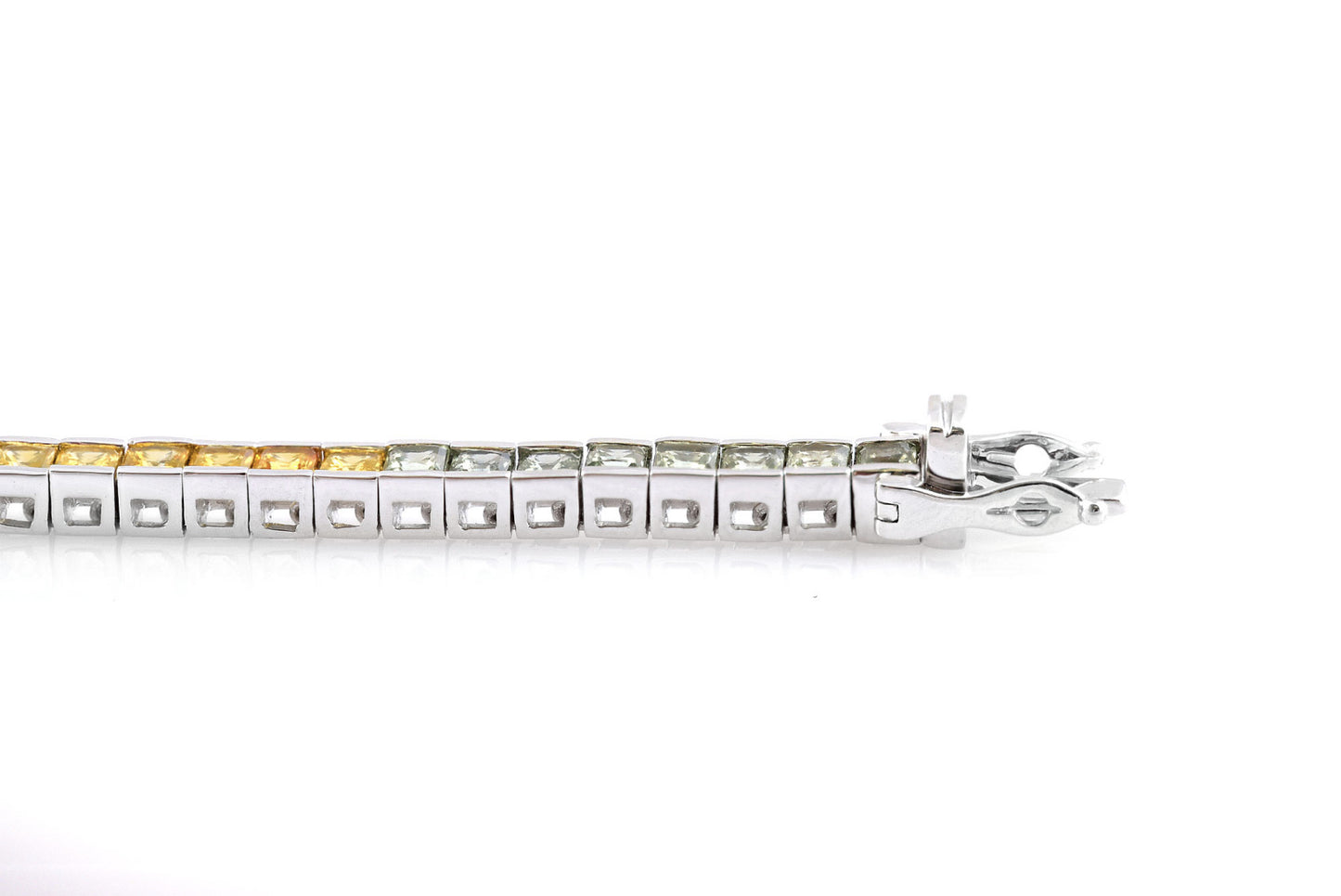 18k White Gold Princess-Cut Rainbow Sapphire 6.84 Carat TGW 7-inch Bracelet