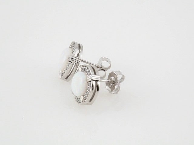 14k White Gold Natural White Opal & 1/8 CTW Natural Diamond Earrings