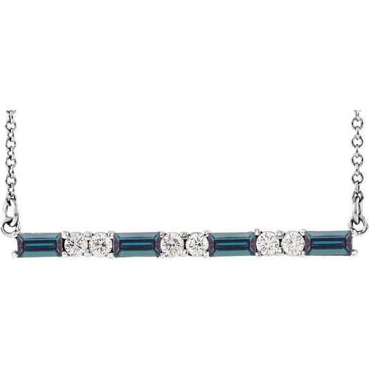 14k White Gold Lab-Grown Alexandrite & 1/6 CTW Natural Diamond Bar 16-18" Necklace