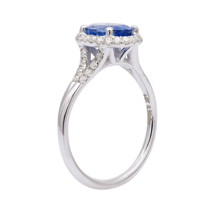 14k White Gold 1.99ct TGW Natural Blue Sapphire and White Diamond Engagement Ring