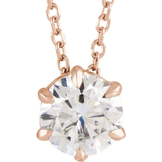 14k Rose Gold 5/8 CT Lab-Grown Diamond Solitaire 16-18" Necklace