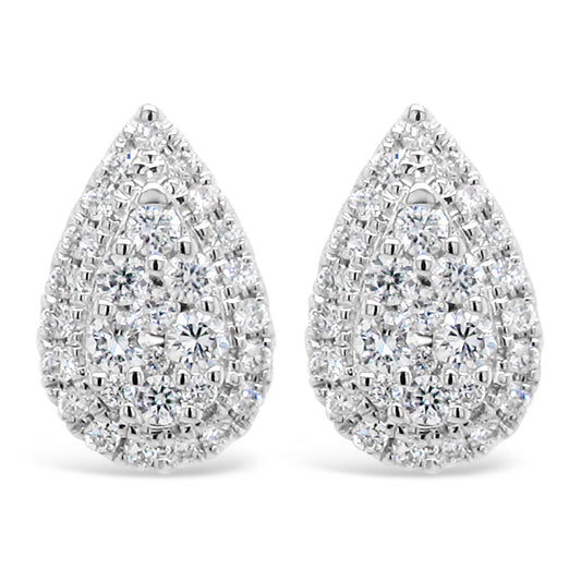 18k White Gold 1/5ct TDW White Diamond Pear Shape Cluster Stud Earrings