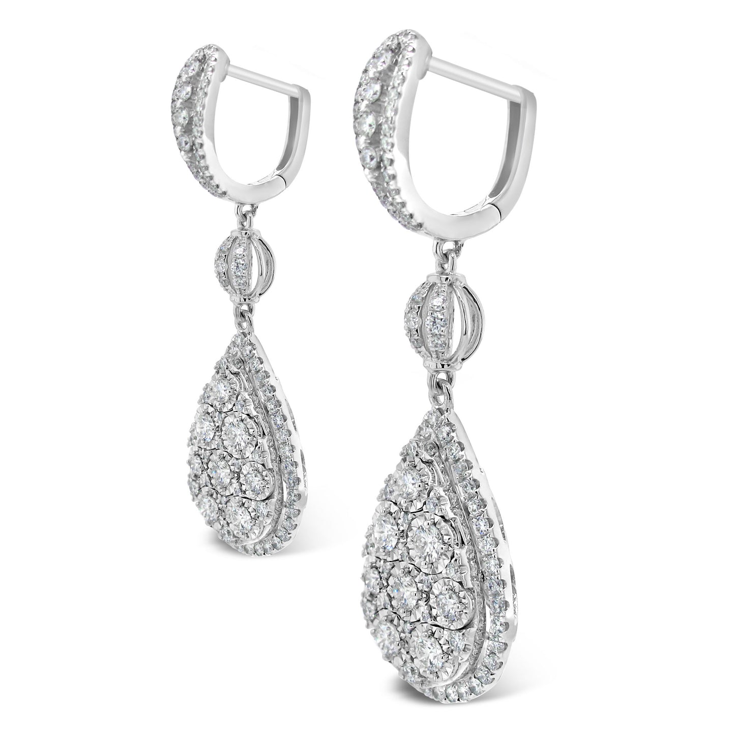 18k White Gold 1.67ct White Diamond Dangling Pear Cluster Earrings