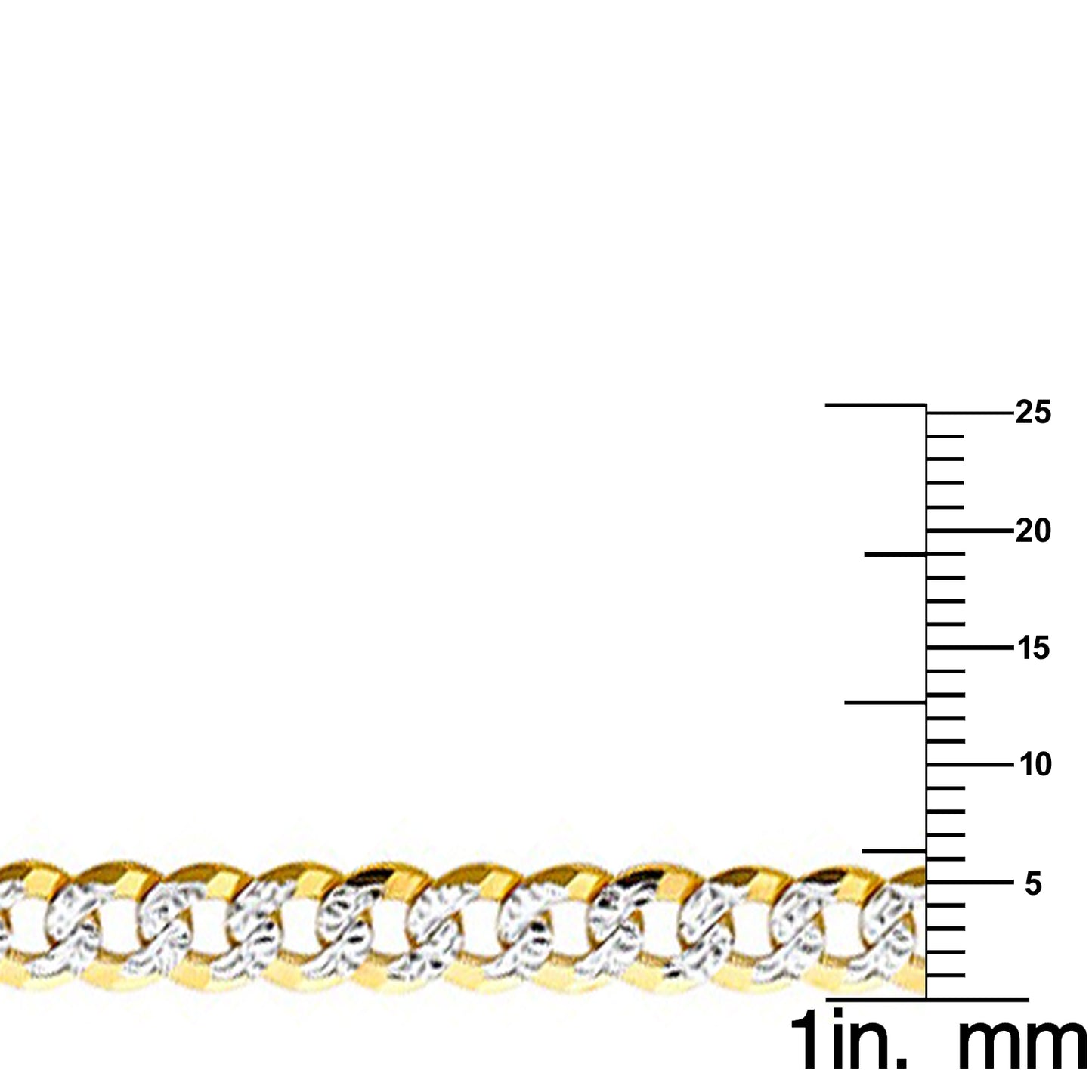 14k Two-tone Gold 5.9mm Wide Regular White Pave Cuban Chain 8" Bracelet