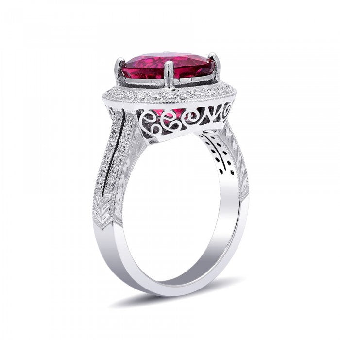 18k White Gold 5.04ct TGW Natural Rubellite Tourmaline and White Diamond Ring