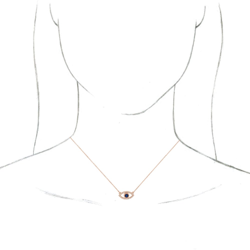 14k Rose Gold Natural Blue Sapphire & Natural White Sapphire Evil Eye 16" Necklace