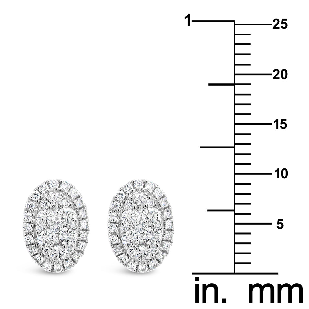 18k White Gold 1/2ct TDW White Diamond Oval Shape Cluster Stud Earrings