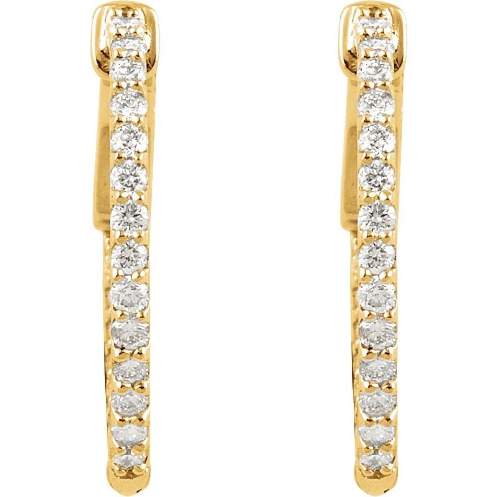 14k Yellow Gold 26.5 mm 1 CTW Natural Diamond Inside-Outside Hinged Hoop Earrings