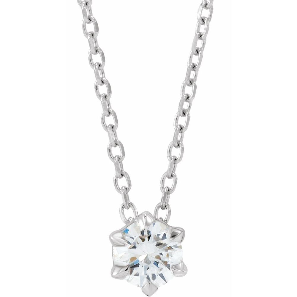 14k White Gold 1/4 CT Lab-Grown Diamond Solitaire 16-18" Necklace