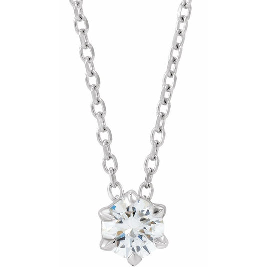 14k White Gold 1/4 CT Lab-Grown Diamond Solitaire 16-18" Necklace