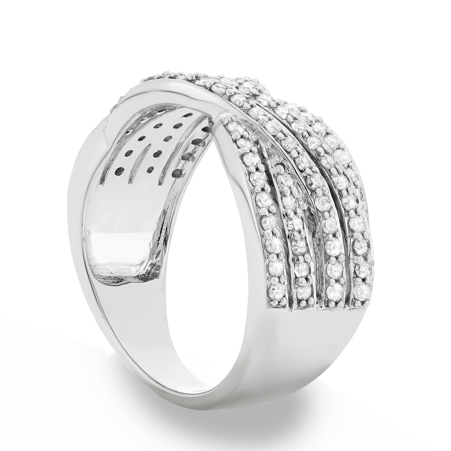 10k White Gold 0.75ct TDW White Diamond Criss-Cross Wide Band