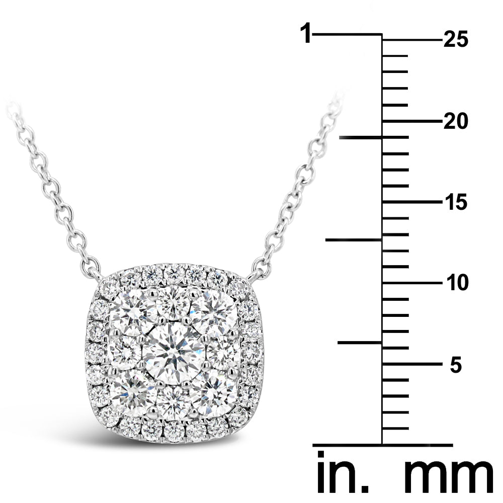 18k White Gold 1.03ct TDW White Diamond Square Cluster Pendant Necklace