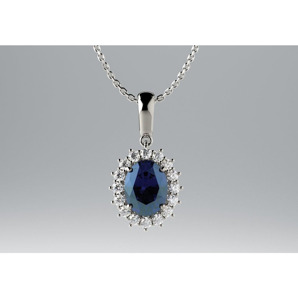 14k White Gold Natural Blue Zircon & 1/3 CTW Natural Diamond Pendant