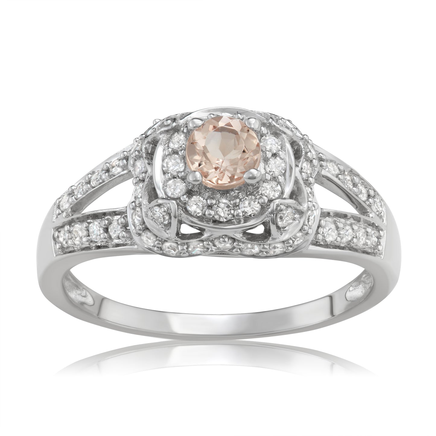 14K White Gold 1.00ct TW Morganite and White Diamond Engagement Ring