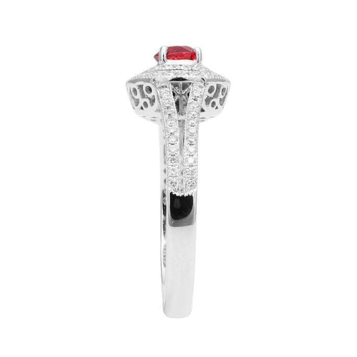14k White Gold 0.95ct TGW Natural Red Spinel and White Diamond Ring