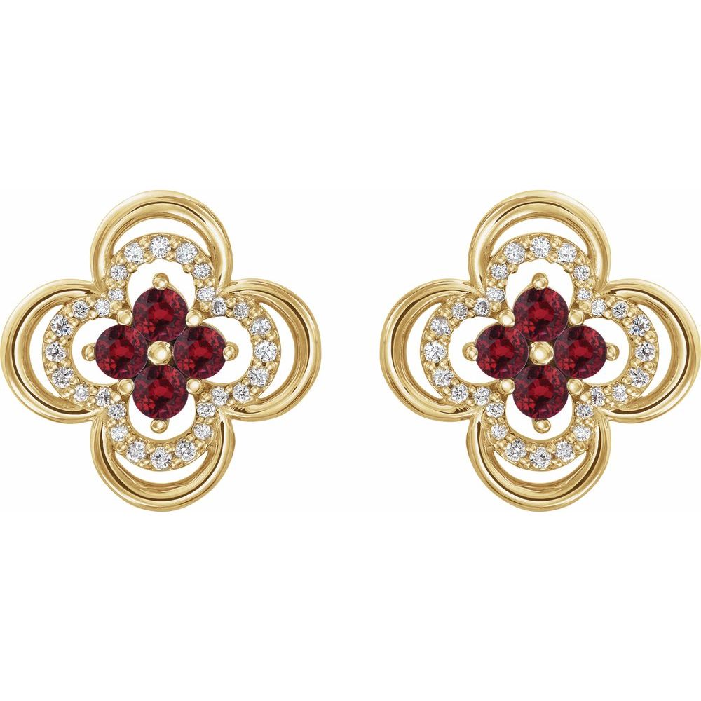 14k Yellow Gold Natural Ruby & 1/5 CTW Natural Diamond Clover Earrings