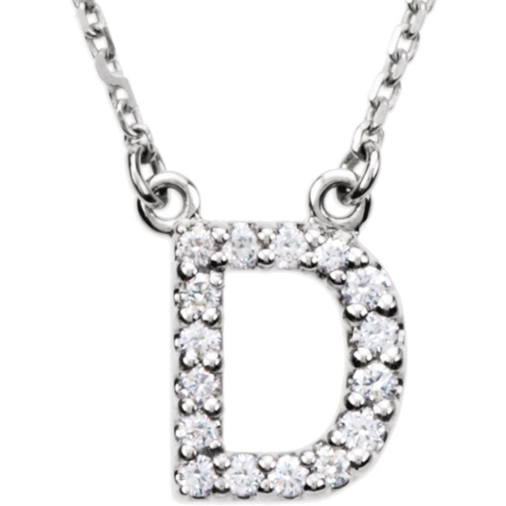 Unisex 14K White Gold 1/6 CTW White Diamond Natural Diamond Initial D Pendant Necklace