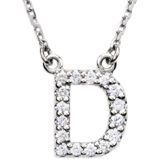 Unisex 14K White Gold 1/6 CTW White Diamond Natural Diamond Initial D Pendant Necklace