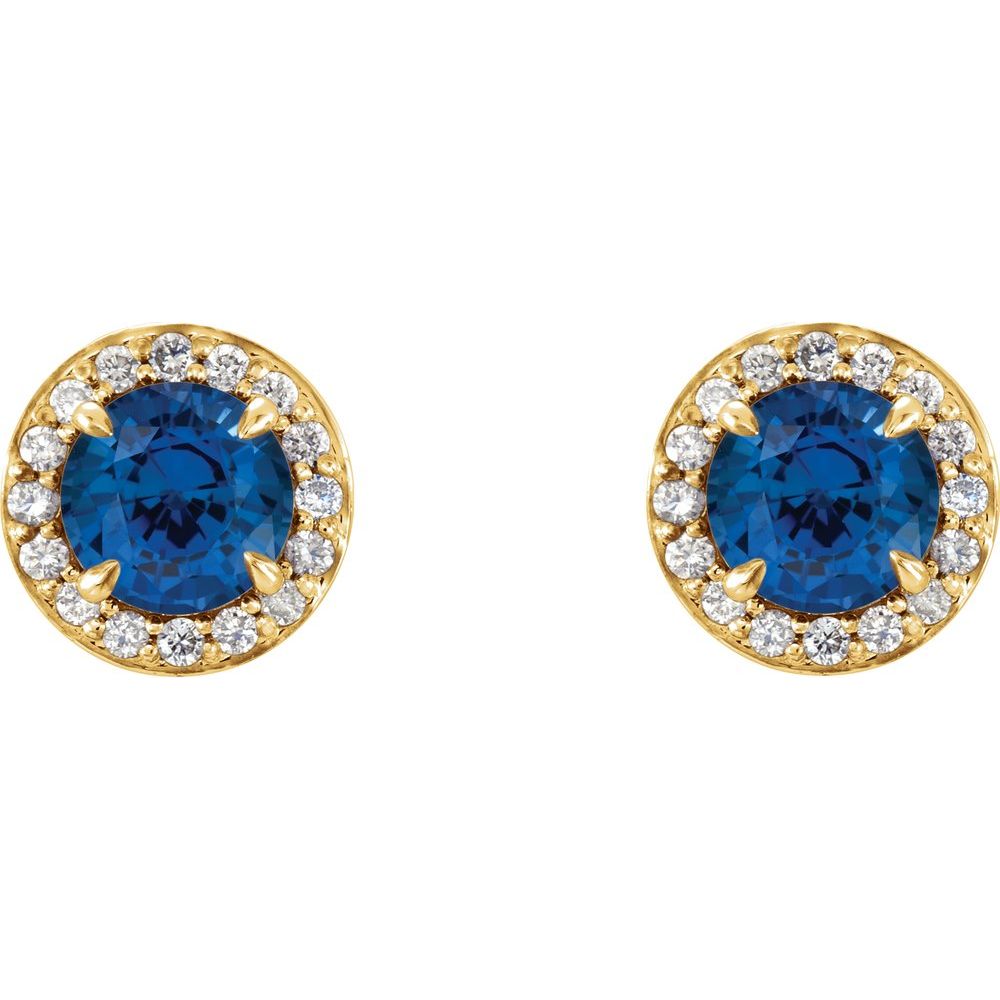14k Yellow Gold 4 mm Lab-Grown Blue Sapphire & 1/10 CTW Natural Diamond Earrings