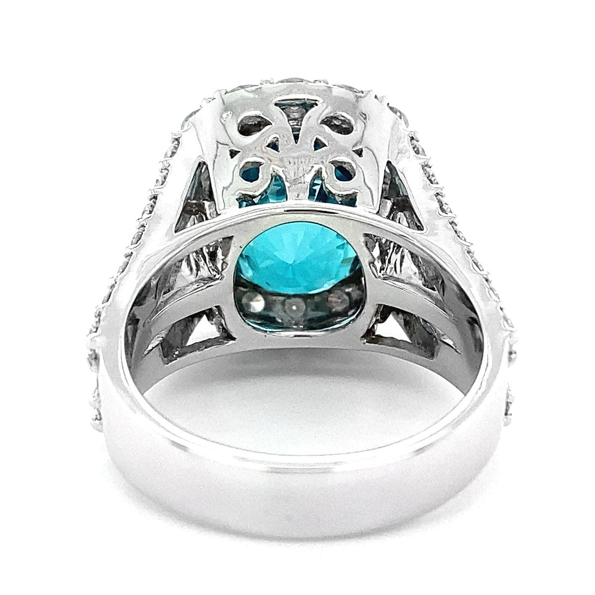18K White Gold 15.98ct TGW Neon Blue Zircon and Diamond Ring