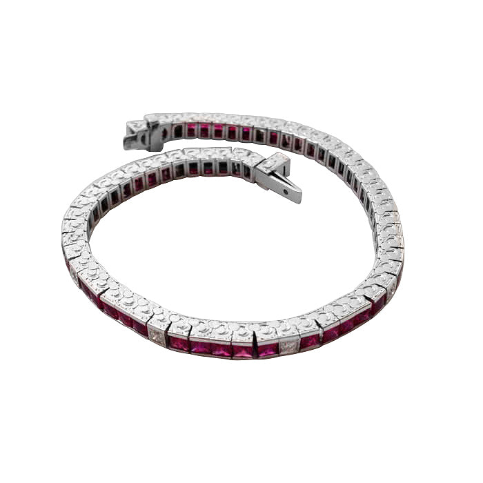 18k White Gold 7.25ct TGW Ruby and White Diamond Tennis Bracelet