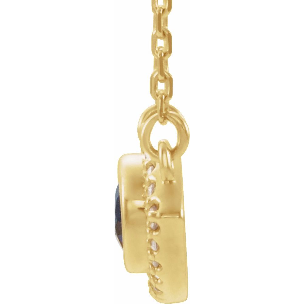 14k Yellow Gold Natural Blue Sapphire & Natural White Sapphire Evil Eye 16" Necklace