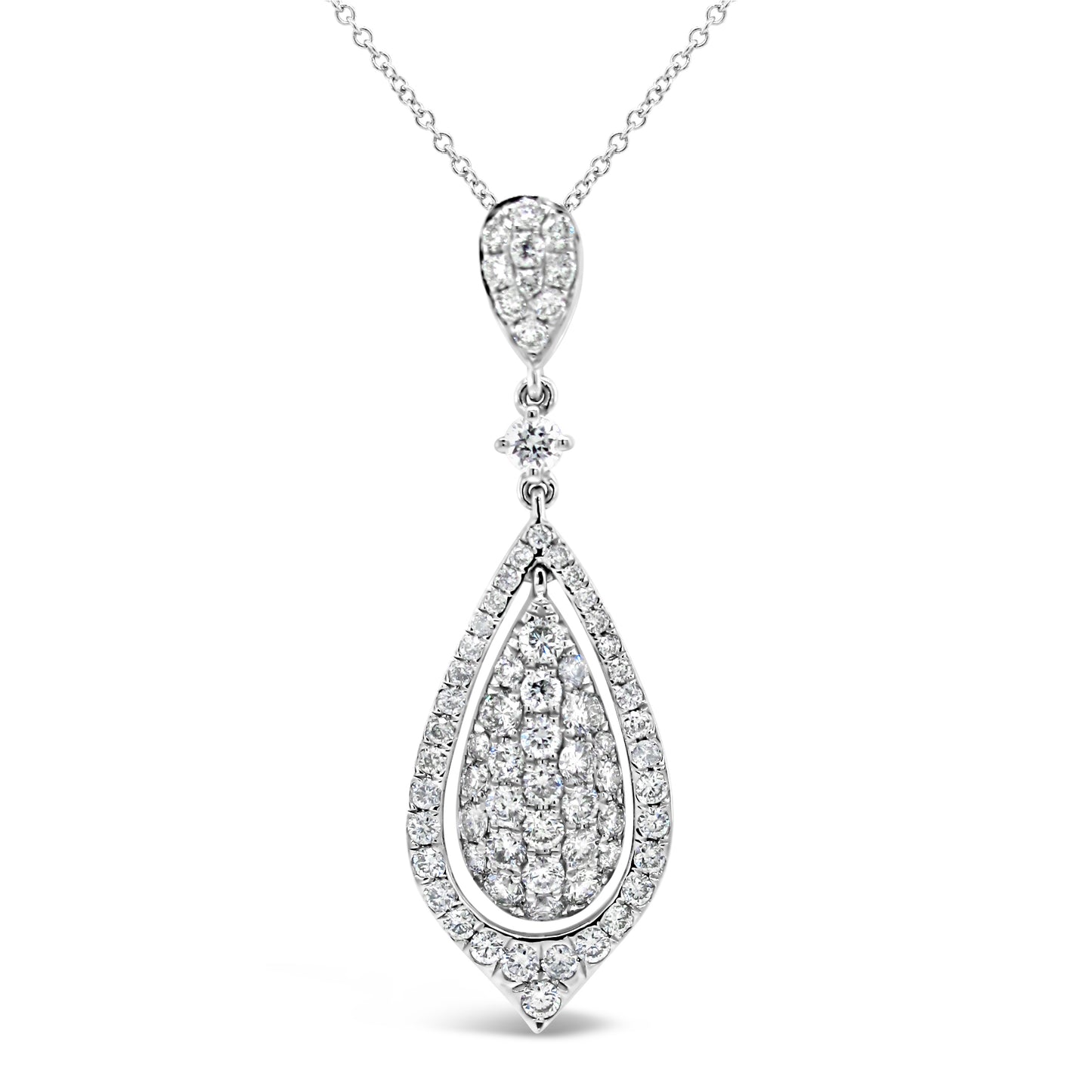 18k White Gold 1 1/8ct White Diamond Dangling Pendant Necklace