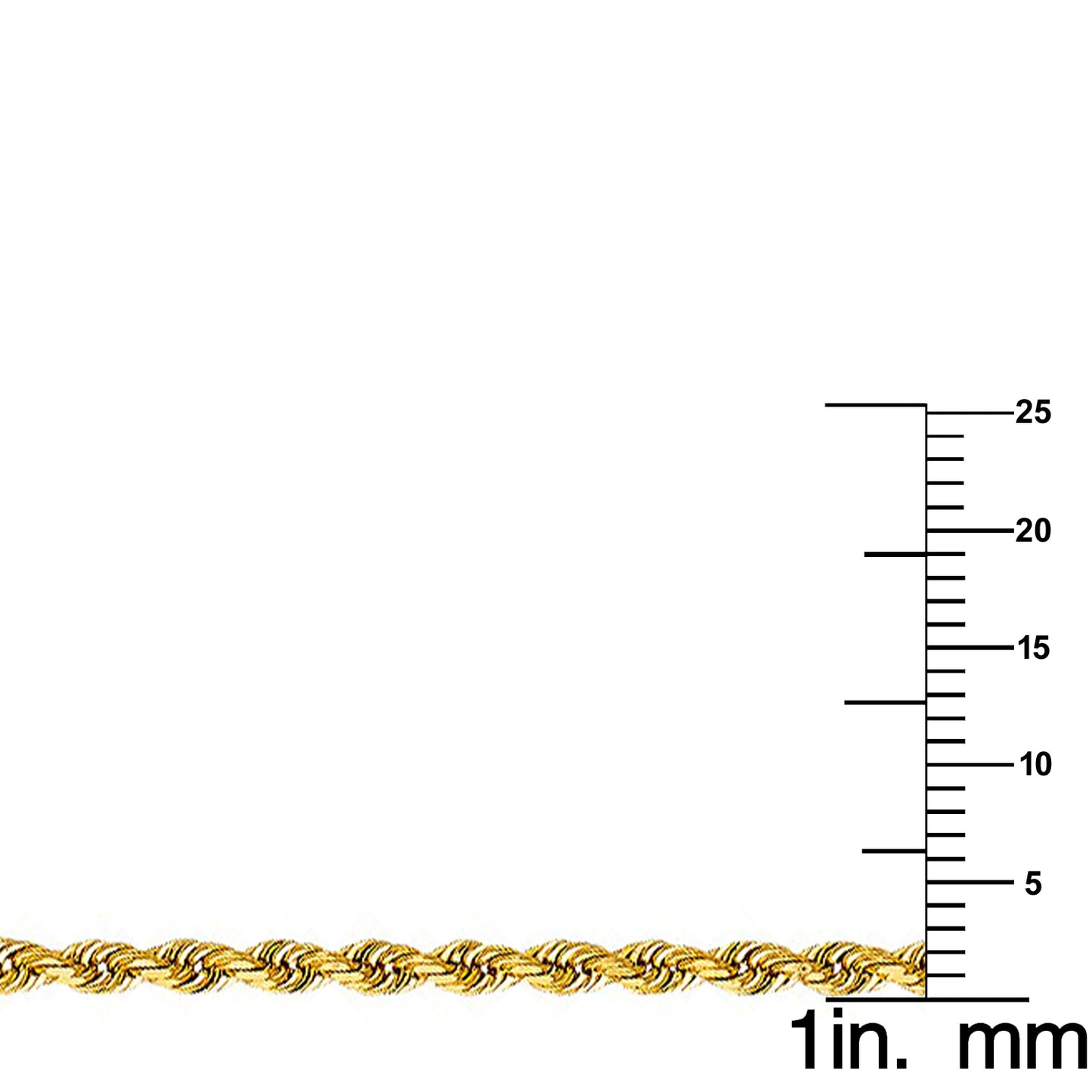 14k Yellow Gold 2.5mm Diamond-cut Solid Rope Unisex Chain Necklace