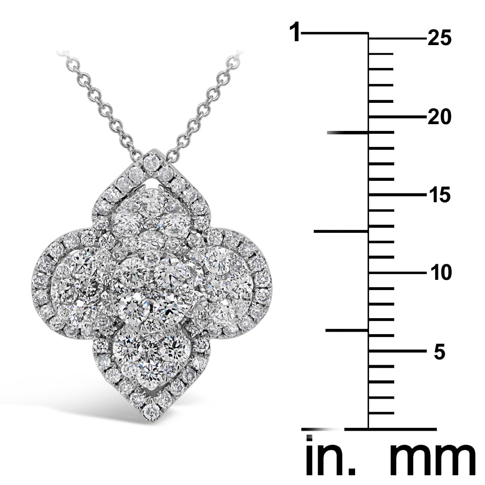 18k White Gold 1 1/4ct White Diamond Floral Pendant Necklace