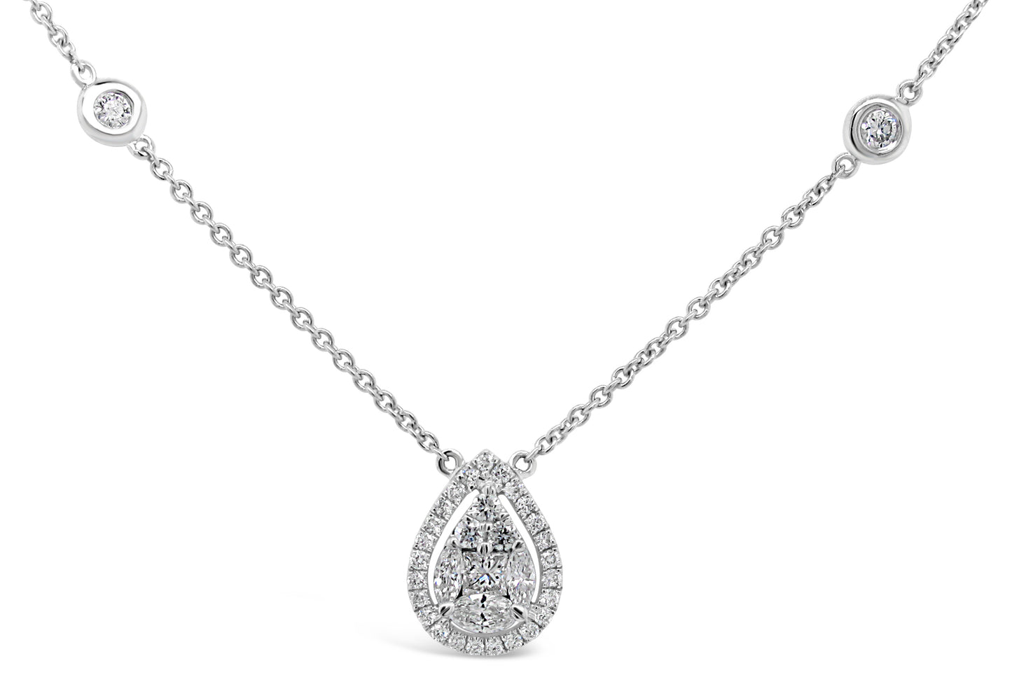 18k White Gold 1/2ct White Diamond Pear Shape Cluster Pendant Necklace