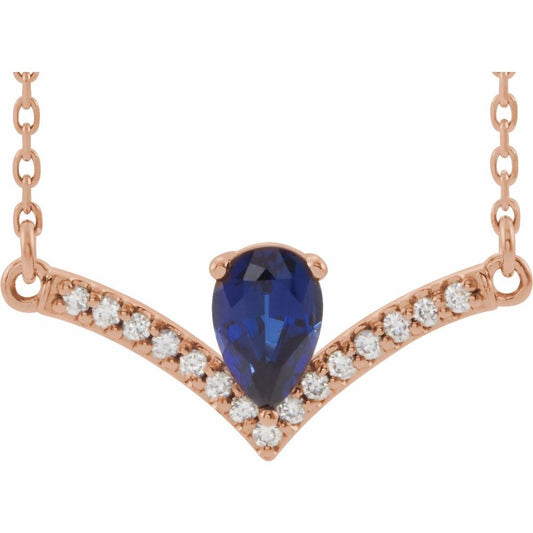 14k Rose Gold Lab-Grown Blue Sapphire & .06 CTW Natural Diamond 18" Necklace