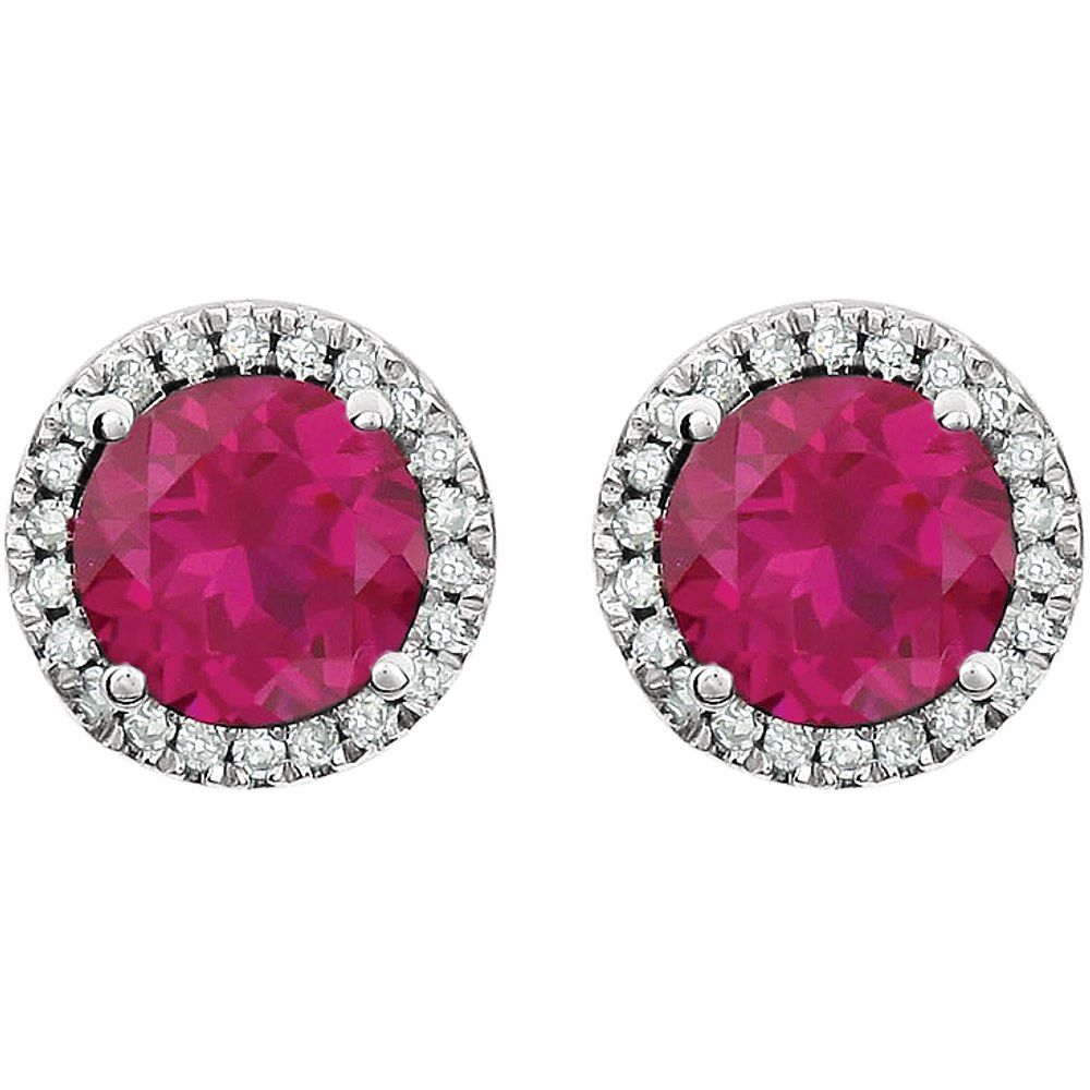 14k White Gold Lab-Grown Ruby & 1/8 CTW Natural Diamond Earrings