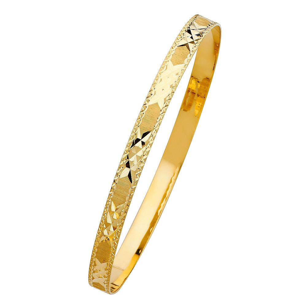 14k Yellow Gold 6mm Diamond-cut Bangle Bracelet - 8"