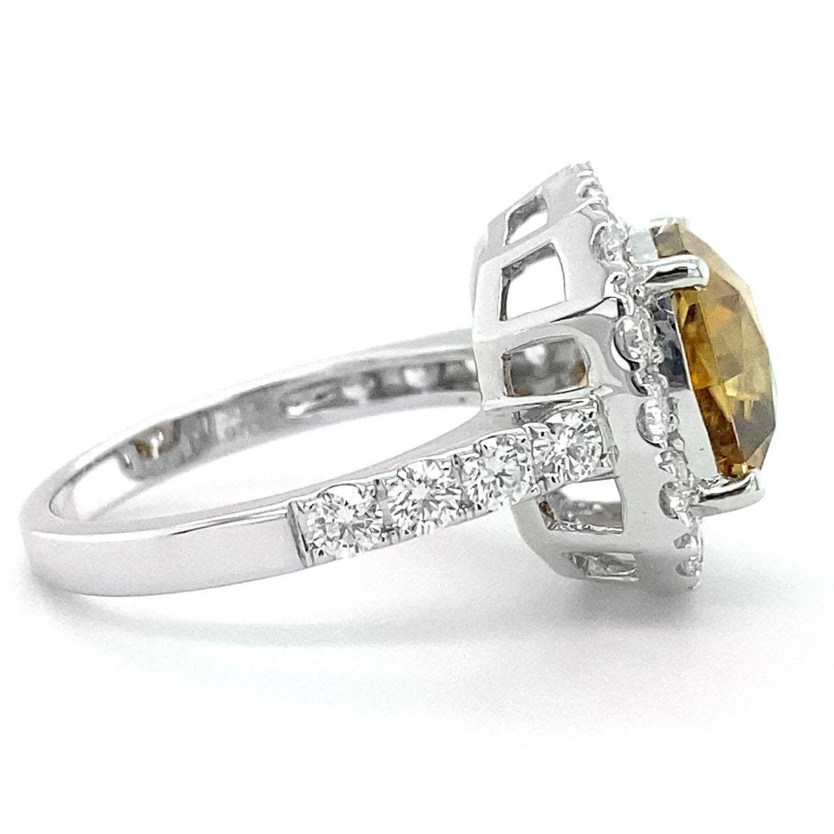 18K White Gold 7.27ct TGW Honey Orange Zircon and Diamond Ring
