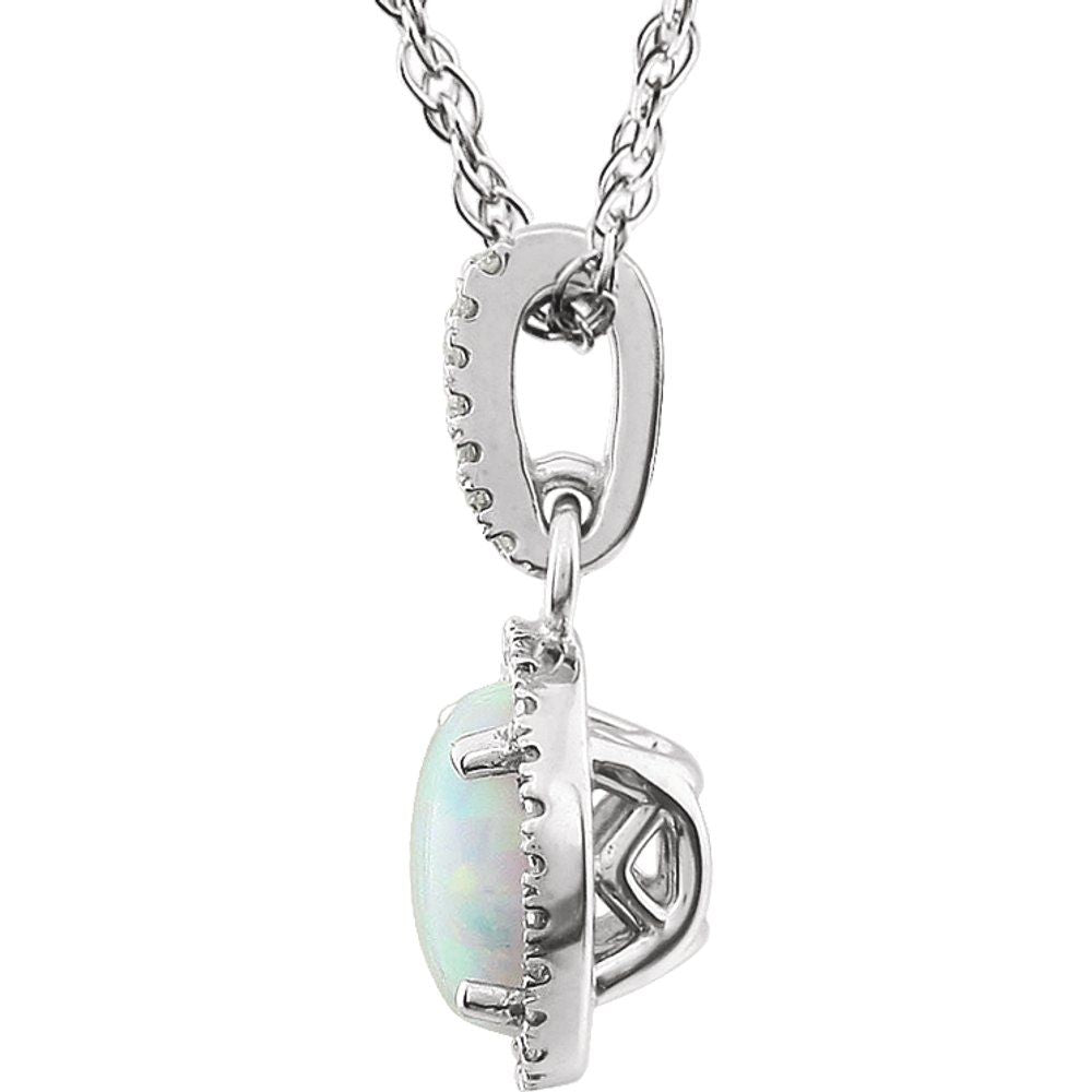14k White Gold Lab-Grown Opal & 1/10 CTW Natural Diamond 18" Necklace