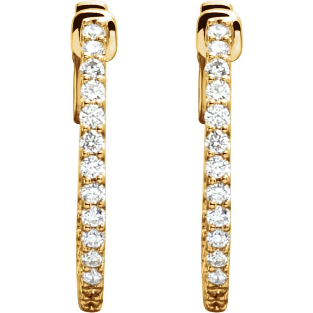 14k Yellow Gold 19 mm 1/2 CTW Natural Diamond Inside-Outside Hinged Hoop Earrings