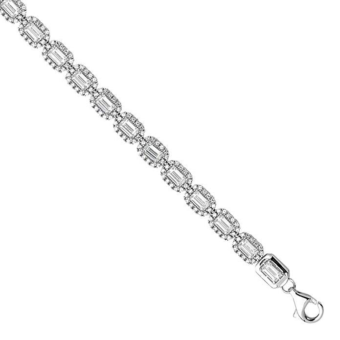 14k White Gold Swarovski Crystal Emerald Link Tennis Bracelet