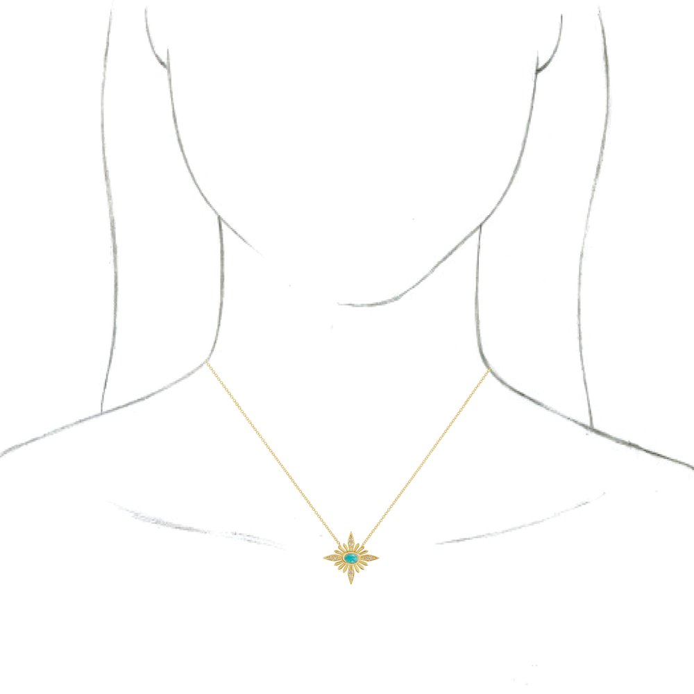 14k Yellow Gold Natural Turquoise & .08 CTW Natural Diamond Celestial 16-18" Necklace