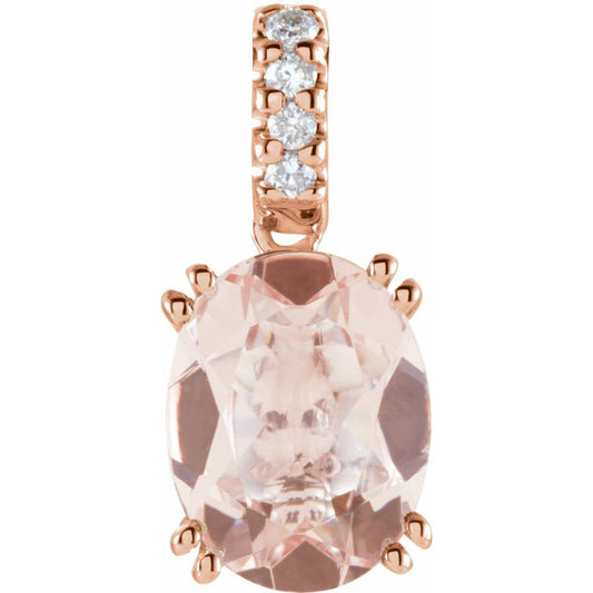 14k Rose Gold Natural Pink Morganite & .04 CTW Natural Diamond Pendant