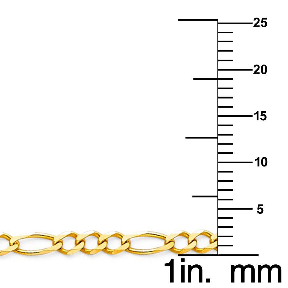 14k Yellow Gold 2.7mm Regular Concave 3+1 Figaro Chain