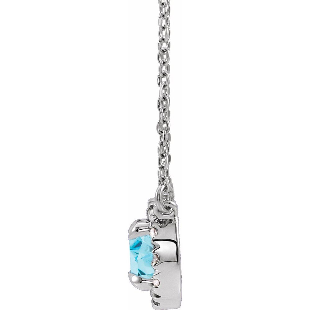 14k White Gold 6 mm Natural Blue Zircon & 1/6 CTW Natural Diamond 16" Necklace
